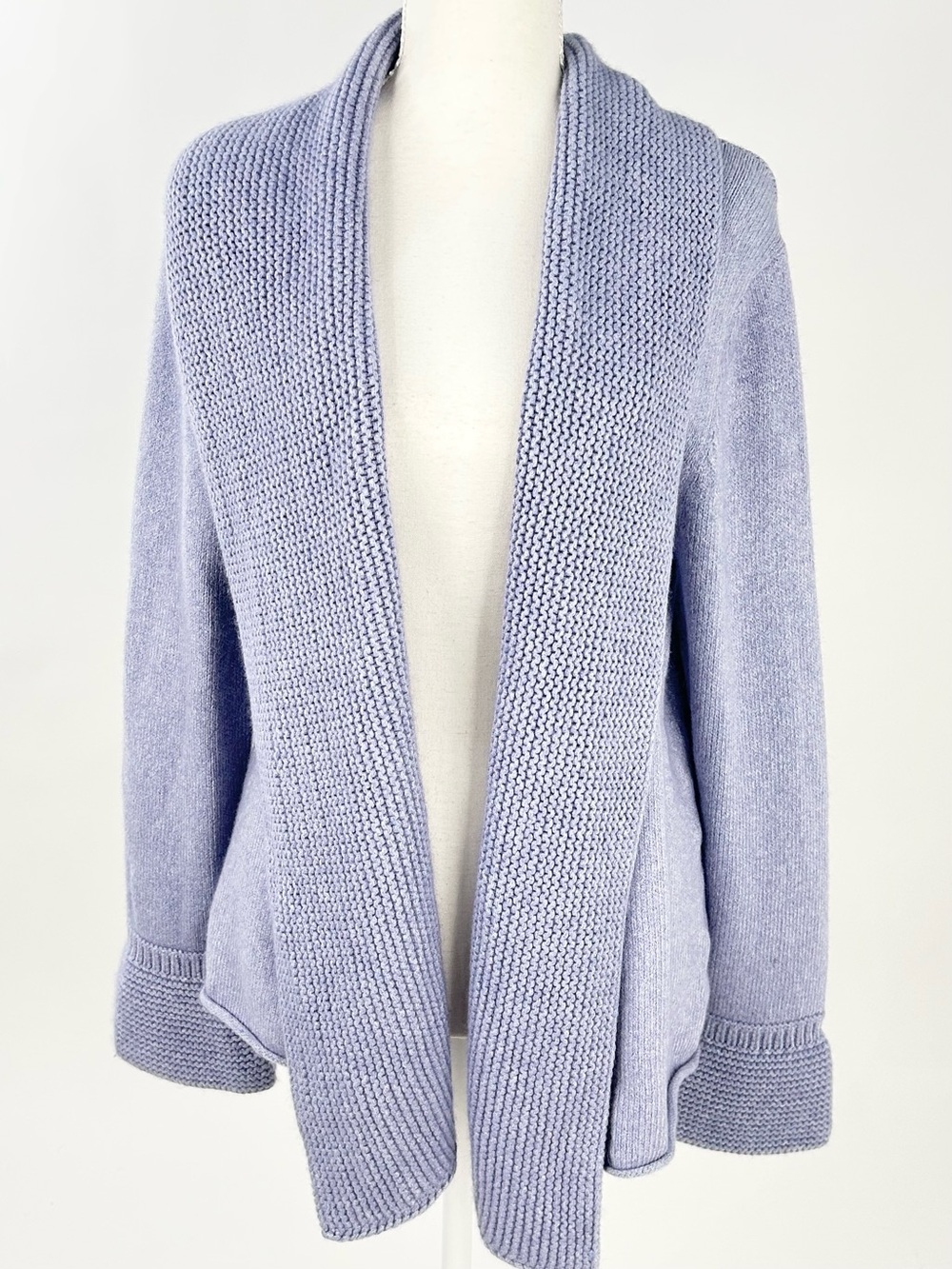 Eileen Fisher Angora Cardigan L Italian Yarn Periwinkle Shawl Collar